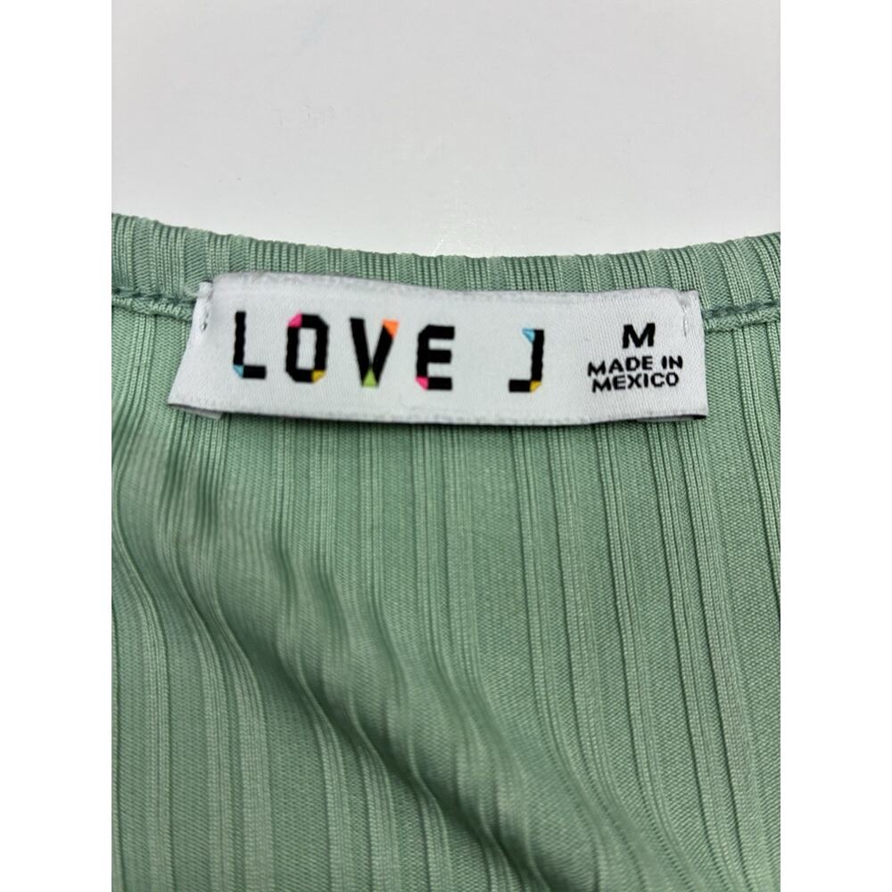 Love J Ribbed Cutout Crop Top Y2K Fitted Corset Club Tee Size M Green - Picture 4 of 8